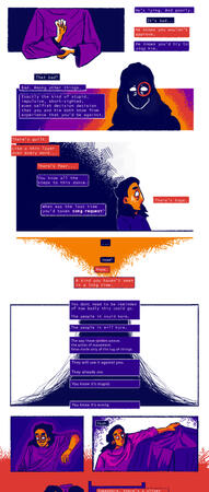 Cropped part of a comic; Flats/Graphic Color, Several Half Body or Headshots; Complicated